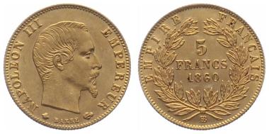 Preview: Frankreich 5 Francs 1860 BB - Napoleon III.